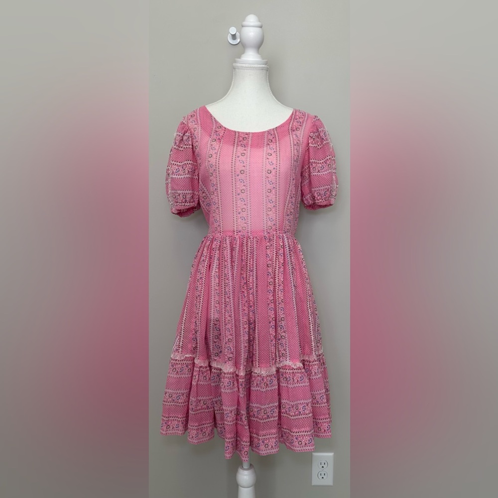Handmade babydoll dress pink floral puff sleeves ruffles coquette Y2K punk girly